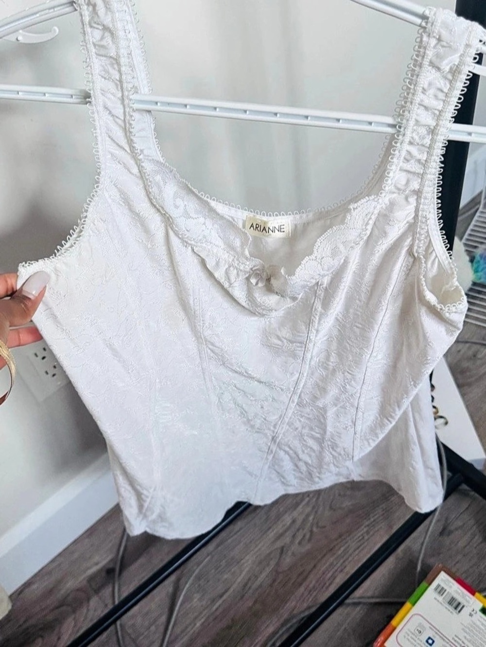 Arianne White Floral Lace Trim Tank Top